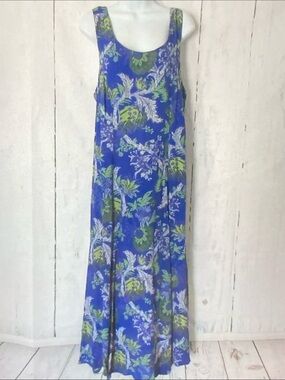 April Cornell Blue Floral Maxi Dress with Green Accents